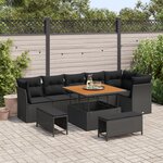 Ensemble de canapé de jardin 9 pièces avec coussins Noir Poly Rotin Acacia