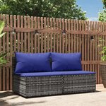 vidaXL Canapés centraux de jardin et coussins 2Pièces Gris Résine tressée