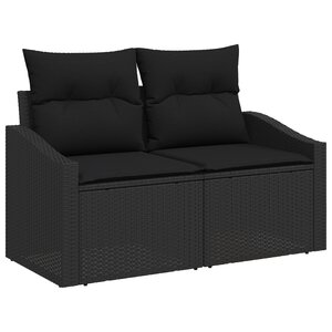 Canapé de jardin 2 places vidaXL avec rangement et coussins en poly Rattan noir