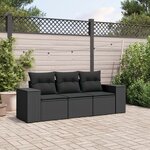 vidaXL Salon de jardin 3 Pièces avec coussins noir résine tressée
