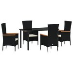 vidaXL Ensemble de salle à manger de jardin 5 pièces avec coussins en rattan poly noir