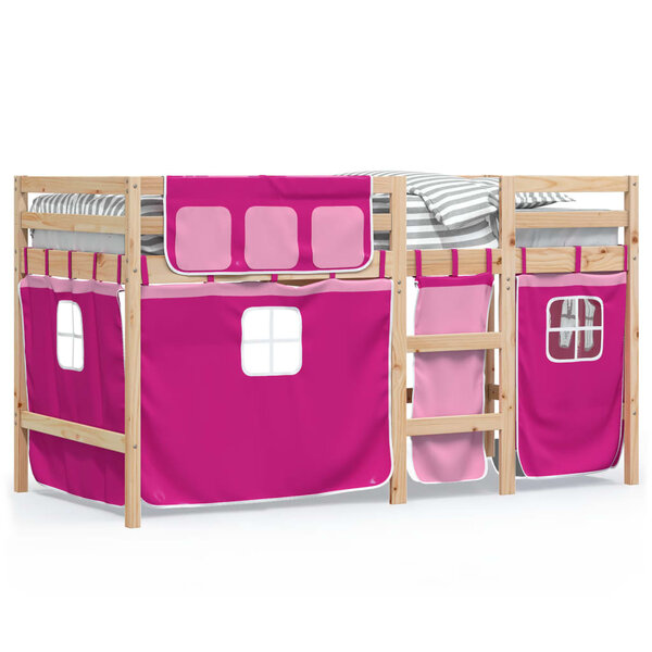 vidaXL Lit mezzanine enfants avec rideaux sans matelas rose 90x200cm