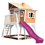 AXI Maisonnette MAX Brun Blanc avec toboggan Violet et bac à sable