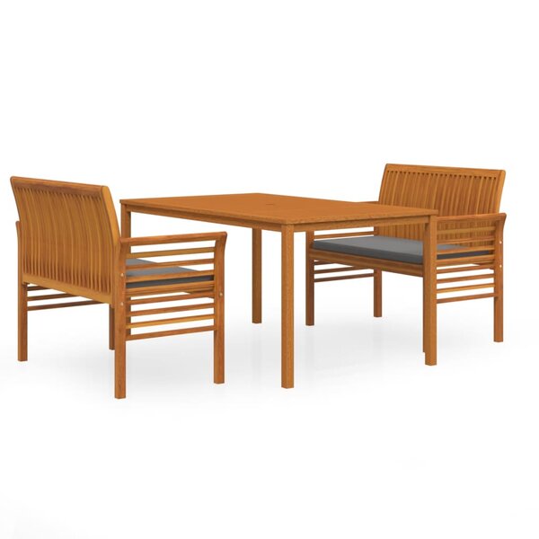 vidaXL Ensemble à manger d'extérieur 3 Pièces et coussins Acacia solide