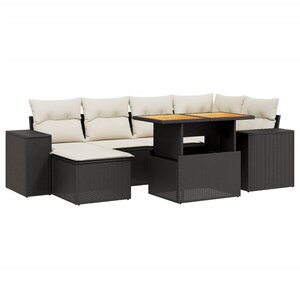 vidaXL Salon de jardin 7 Pièces avec coussins noir résine tressée