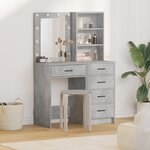 Set de coiffeuse 2 pièces avec LED en bois d'ingénierie gris béton
