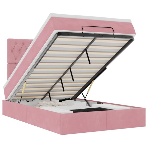 vidaXL Cadre de lit ottoman avec matelas rose 120x200 cm velours