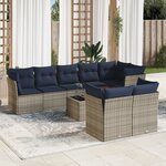 vidaXL Salon de jardin 9 Pièces avec coussins gris résine tressée