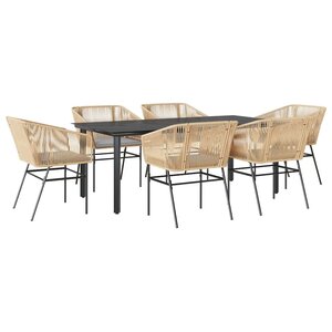 vidaXL Ensemble à manger jardin coussins 7Pièces marron poly rotin verre