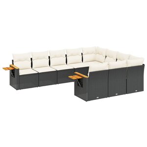 vidaXL Salon de jardin 10 Pièces avec coussins noir résine tressée