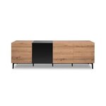 Buffet Bas - Décor chene et noir - 4 portes - NOLA - L 200 x P 42 x H 65 cm