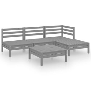 Salon de jardin meuble d'extérieur ensemble de mobilier 5 pièces bois de pin massif gris 02_0016555
