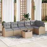 vidaXL Ensemble de canapé de jardin 7 Pièces Beige  gris clair Poly rotin