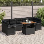 vidaXL Ensemble de canapés de jardin 8 pièces avec coussins noir poly rattan acacia