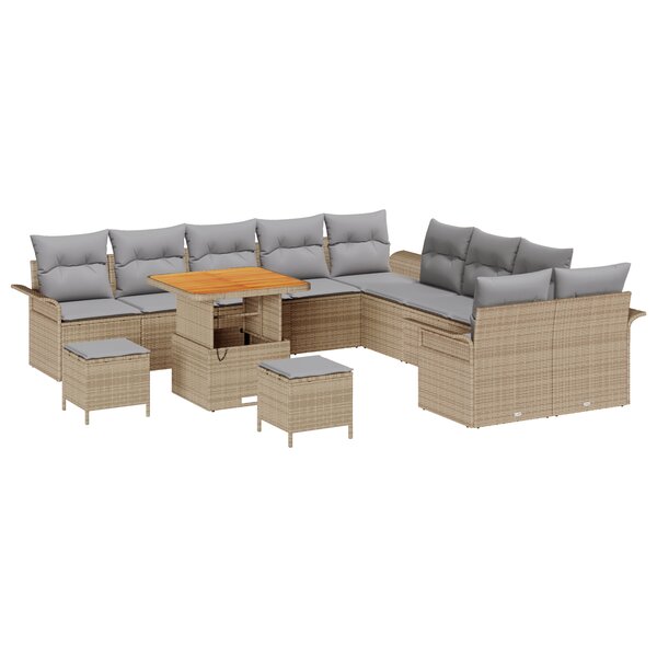 Ensemble de 13 Pièces de Canapés de Jardin avec Coussins Beige Rattan Acacia