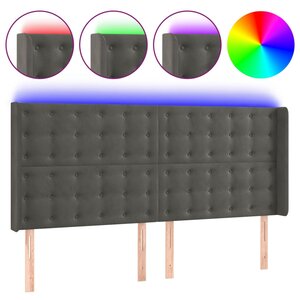 vidaXL Tête de lit à LED Gris foncé 203x16x118/128 cm Velours
