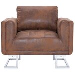 vidaXL Fauteuil cube Marron Similicuir daim
