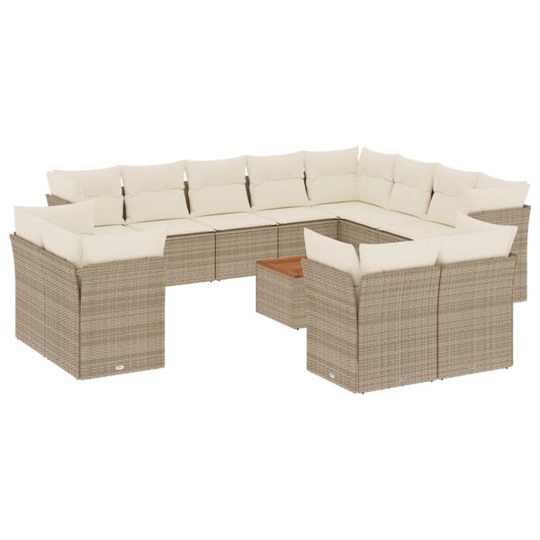 vidaXL Salon de jardin avec coussins 13 Pièces beige résine tressée
