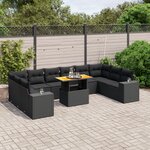 vidaXL Salon de jardin 11 Pièces avec coussins noir résine tressée