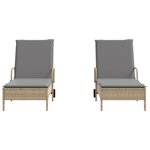 vidaXL Chaises longues avec coussins lot de 2 beige résine tressée