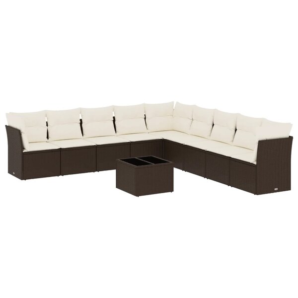 vidaXL Salon de jardin 10 Pièces avec coussins marron résine tressée