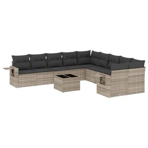 vidaXL Salon de jardin 11 Pièces avec coussins gris clair résine tressée