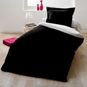 Parure housse de couette - 140 x 200 cm - 100  Coton - Bicolore Noir et blanc