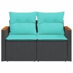 vidaXL Canapé de jardin avec coussins 2 places en résine tressée noire
