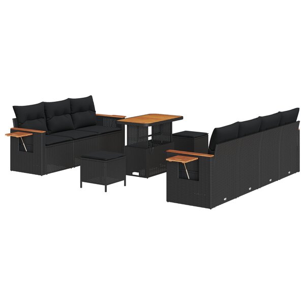 vidaXL Ensemble de Canapés de Jardin 10 Pièces avec Coussins en Poly Rattan Noir Acacia