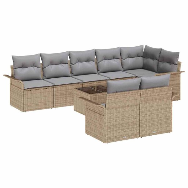vidaXL Set de jardin 9 pièces avec des coussins en poly rotin noir.