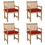 vidaXL Chaises de jardin lot de 4 et coussins rouge bois teck solide