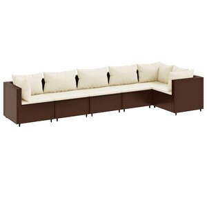 vidaXL Salon de jardin 6 Pièces avec coussins Marron Résine tressée
