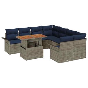 vidaXL Ensemble de canapé de jardin 9 Pièces Gris Poly rotin