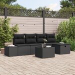 vidaXL Ensemble de canapé de jardin 6 pièces avec coussins noir poly rotin