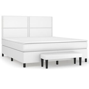 vidaXL Sommier à lattes de lit avec matelas Blanc 180x200cm Similicuir