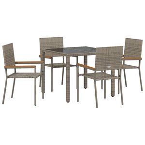 Ensemble de jardin 5 pièces gris en rattan poly
