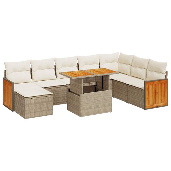 vidaXL Salon de jardin avec coussins 9 Pièces beige résine tressée acacia