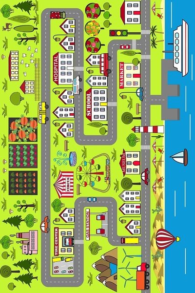Tapis enfant Circuit de voiture 80 x 150 cm - Multicolore