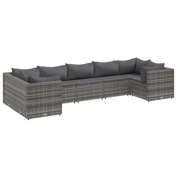vidaXL Salon de jardin 7 Pièces avec coussins Gris Résine tressée