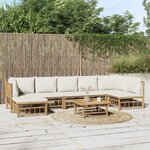 vidaXL Salon de jardin 8 Pièces avec coussins blanc crème bambou