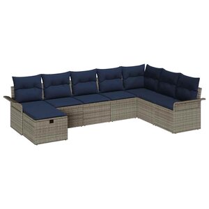 vidaXL Ensemble de canapé de jardin avec coussin 8 Pièces Gris Poly rotin