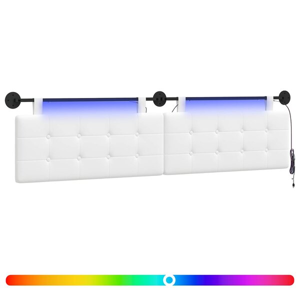 vidaXL Tête de lit suspendue Avec lumière LED Blanc Tissu