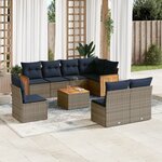 vidaXL Salon de jardin 9 Pièces avec coussins gris résine tressée