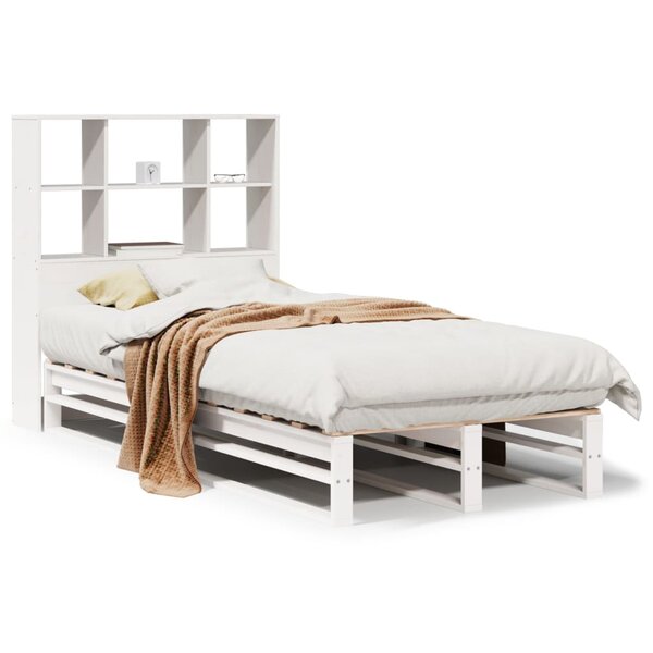 vidaXL Lit bibliothèque sans matelas blanc 90x200 cm bois massif