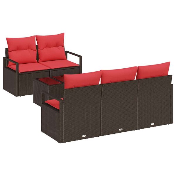 vidaXL Ensemble de canapé de jardin 6 Pièces Beige Rouge 55 x 55 x 37 cm