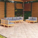 vidaXL Salon de jardin 8 Pièces avec coussins gris Bois de pin massif