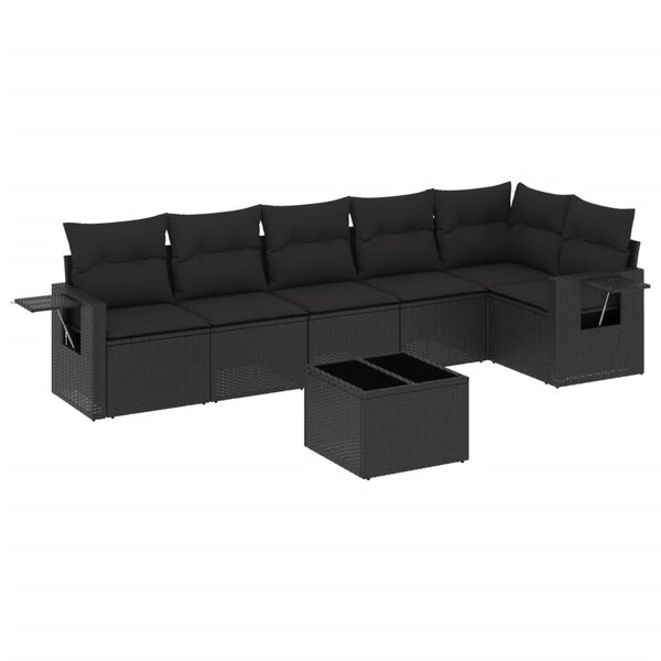 vidaXL Salon de jardin 7 Pièces avec coussins noir résine tressée