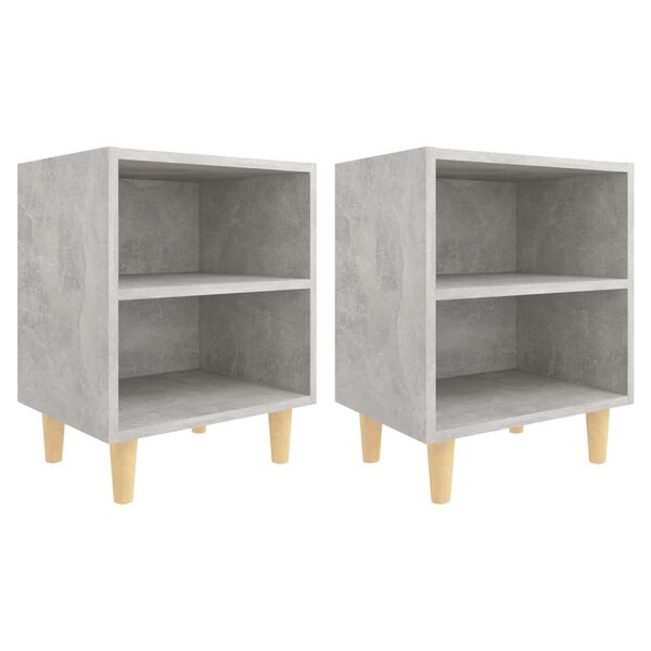 vidaXL Tables de chevet avec pieds en bois 2 Pièces Gris béton 40x30x50cm