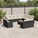 vidaXL Salon de jardin avec coussins 13 Pièces noir résine tressée