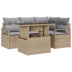 Ensemble de Canapés de Jardin de 5 Pièces avec Coussins Rattan Poly Beige